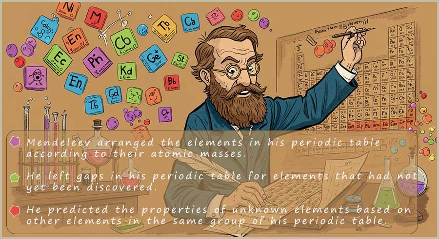 Mendeleev working on his periodic table of elements.